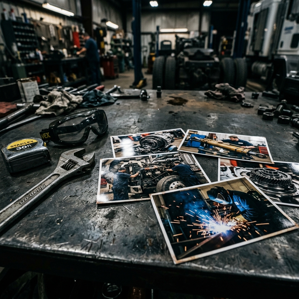 Heavy machinery and tools in a moody industrial setting